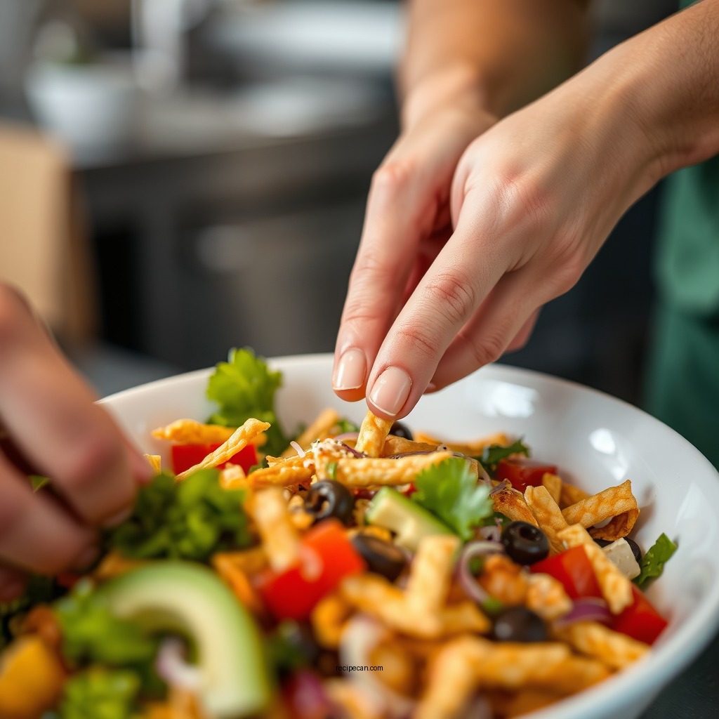Assembly of the Salad - recipe for frito taco salad