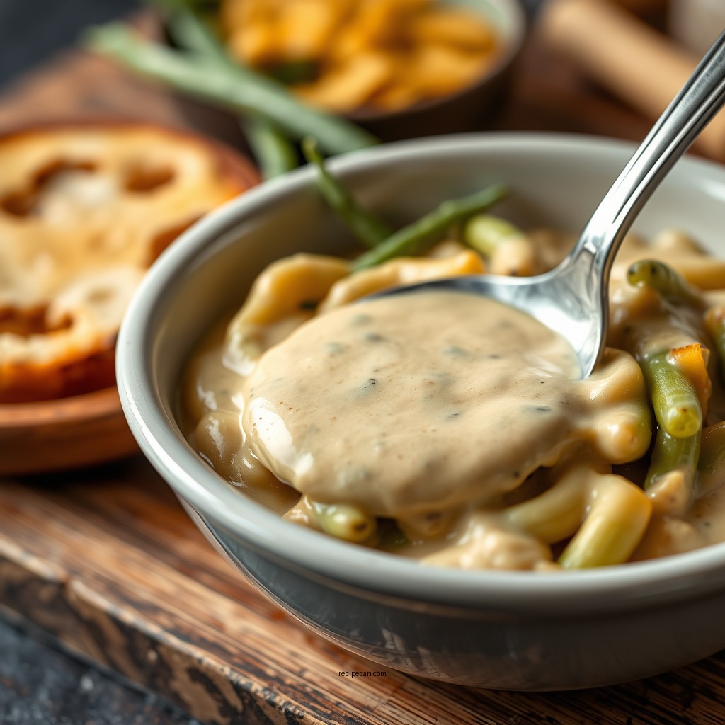 Making the Creamy Sauce - recipe for green bean casserole without mushroom soup
