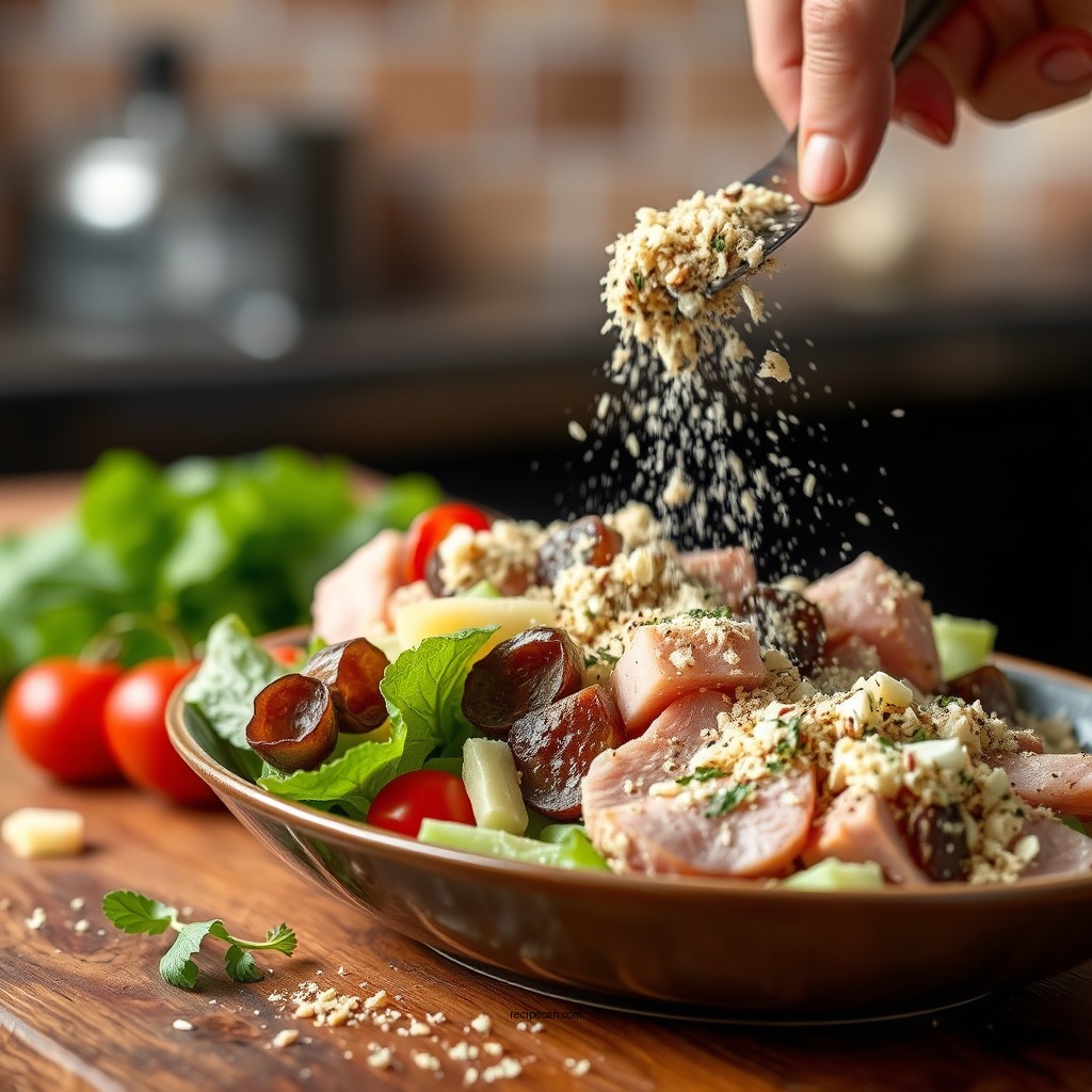 Mixing the Salad - recipe for ham salad from honeybaked ham