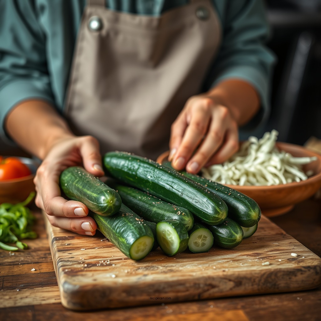 Preparing the Cucumbers - recipe for hungarian cucumber salad