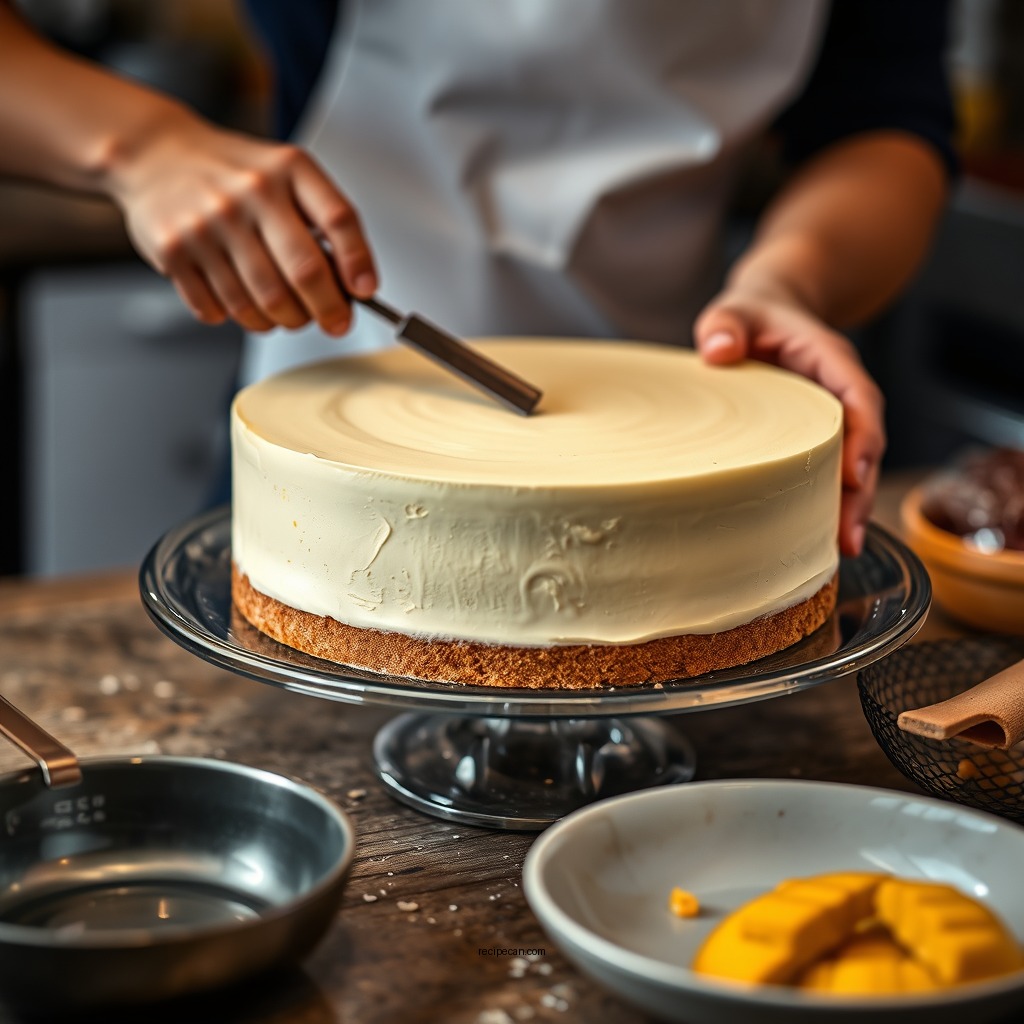 Preparing the Cake Base - recipe for mango mousse cake