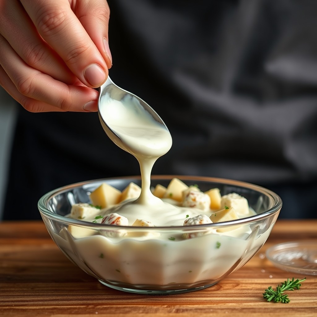 Making the Creamy Dressing - recipe for mcalister's potato salad