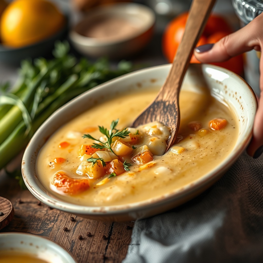 Cooking the Soup Base - recipe for potato leek soup without cream