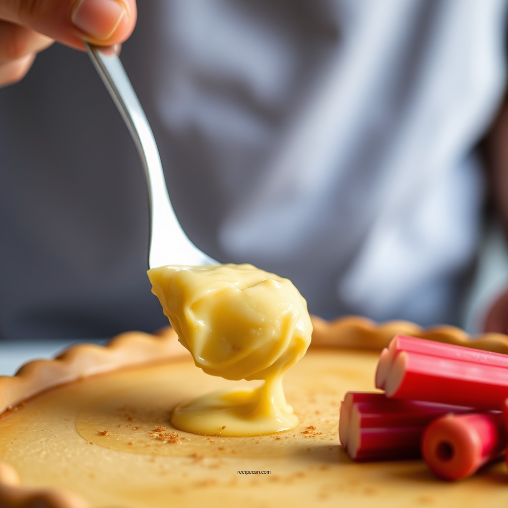 Making the Custard Filling - recipe for rhubarb custard pie