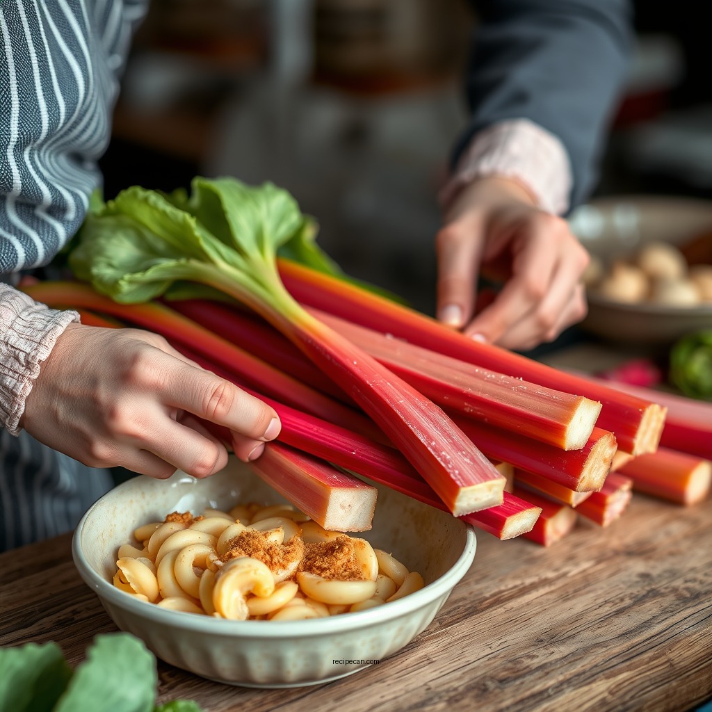 Preparing the Rhubarb - recipe for rhubarb custard pie