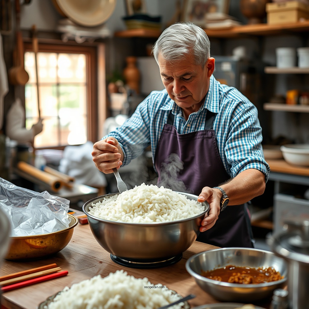 Preparing the Rice - recipe for rice pudding using condensed milk