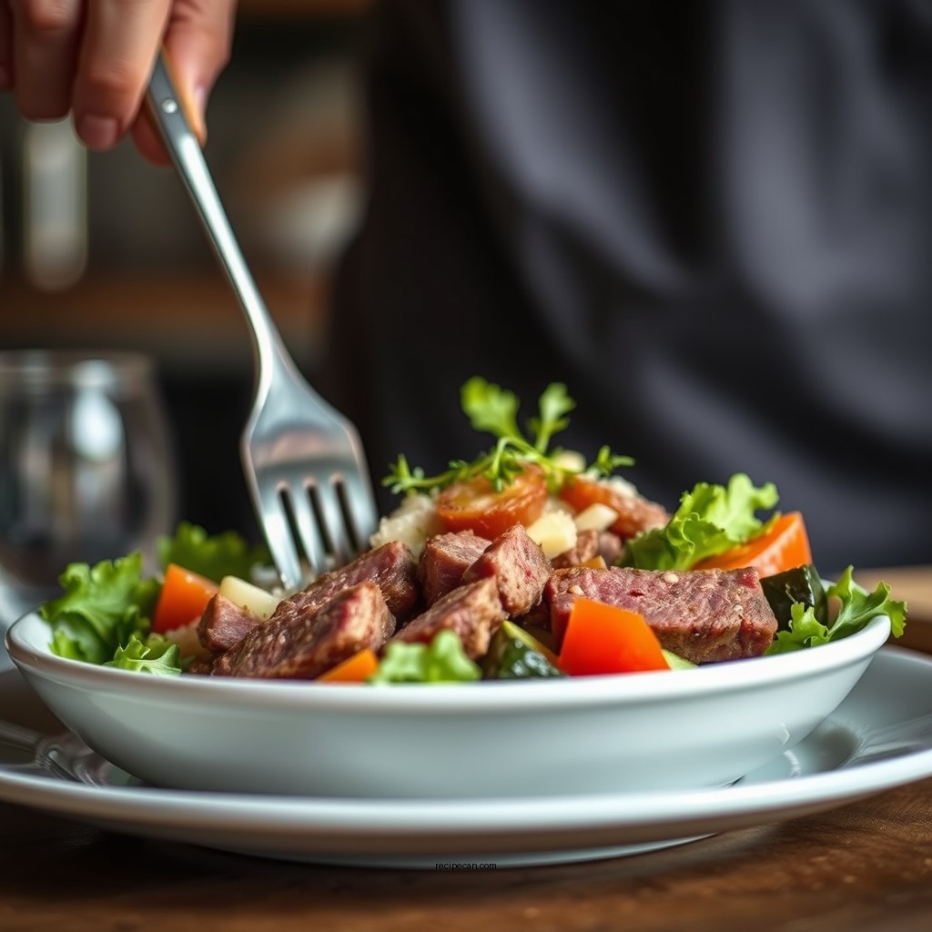 Assembling the Salad - recipe for roast beef salad