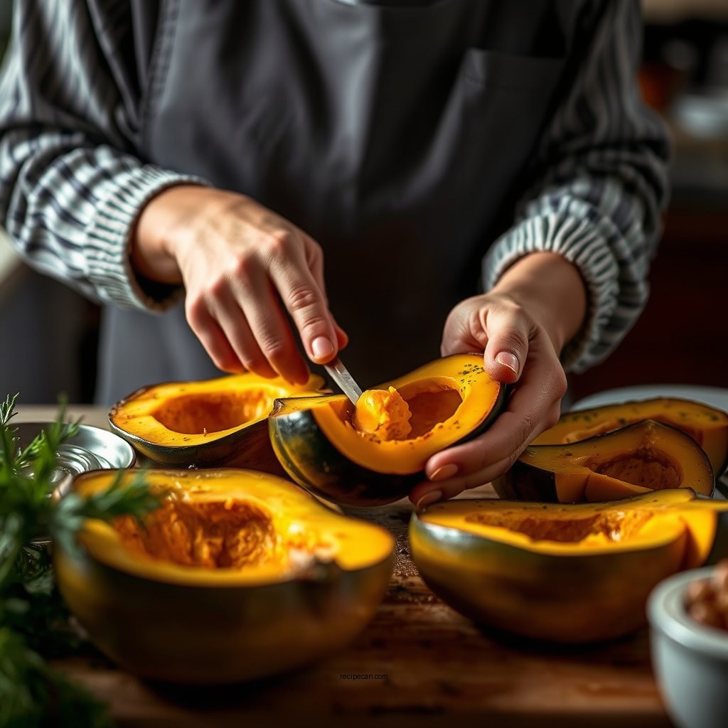 Preparing the Squash - recipe for roasted butternut squash