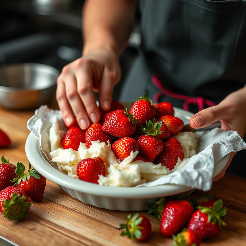 Preparing the Strawberries - recipe for strawberry pie