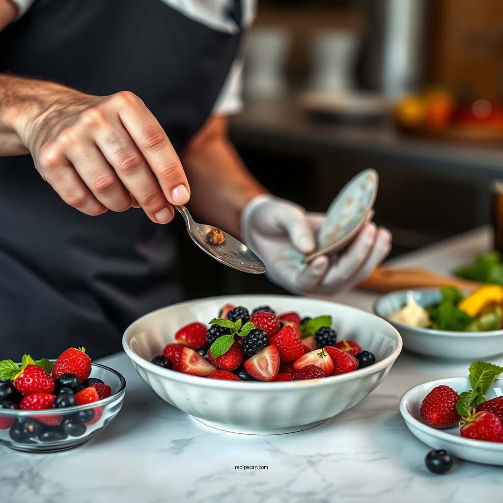 Preparing the Berries - recipe for tequila berry salad