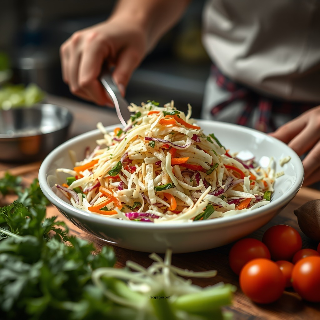 Preparing the Vegetables - recipe for vinegar based coleslaw