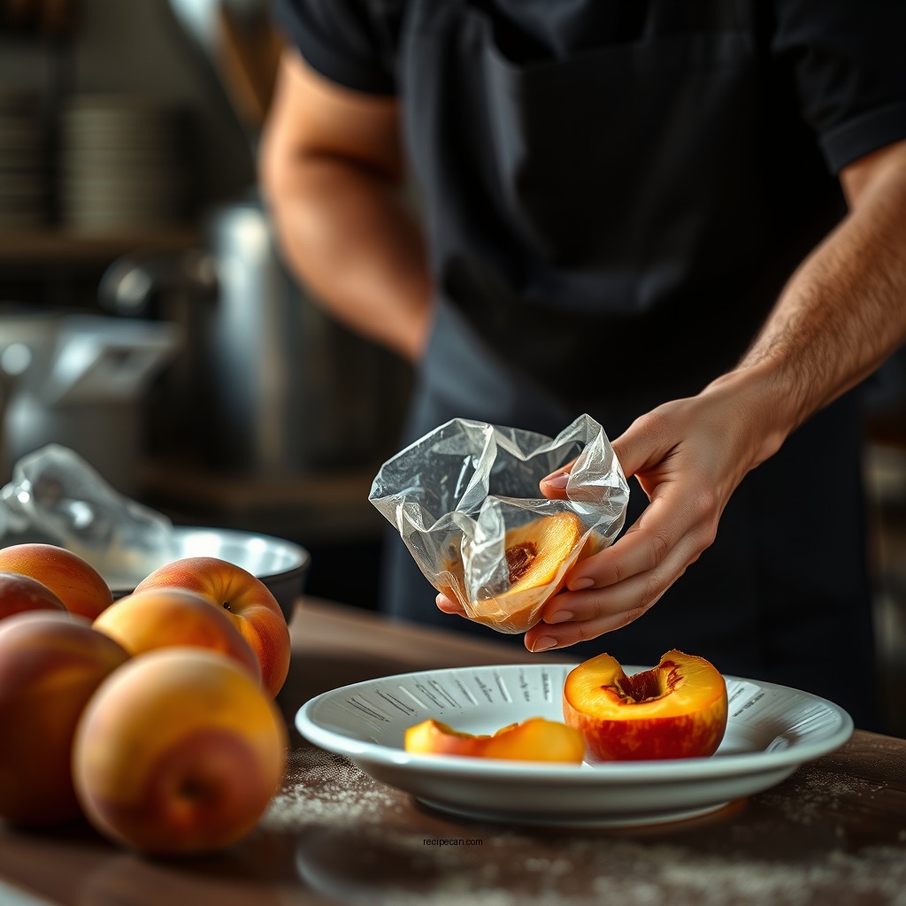 Preparing the Peaches - recipe peach bread pudding