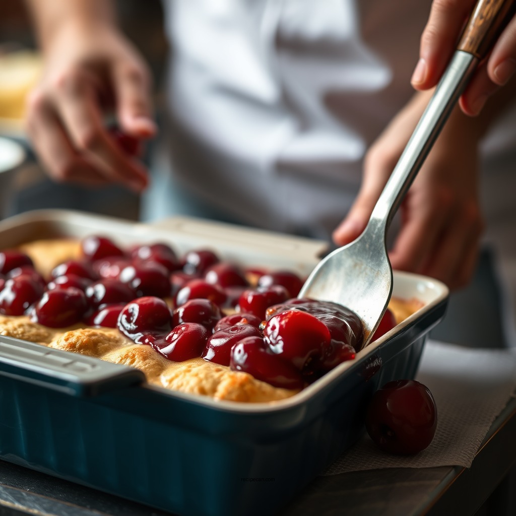 Making the Cobbler Topping - recipe using cherry pie filling for cobbler