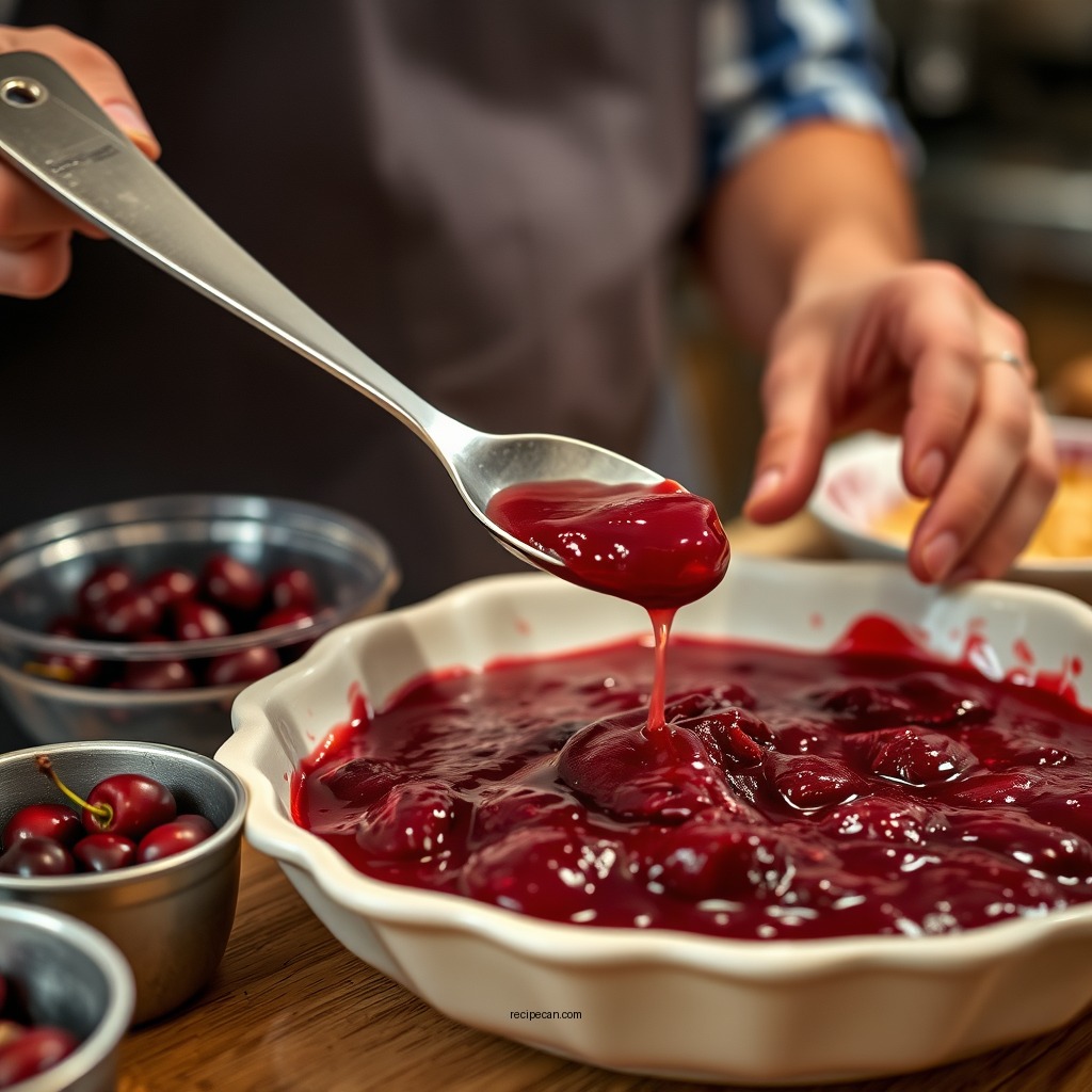 Preparing the Cherry Pie Filling - recipe using cherry pie filling for cobbler
