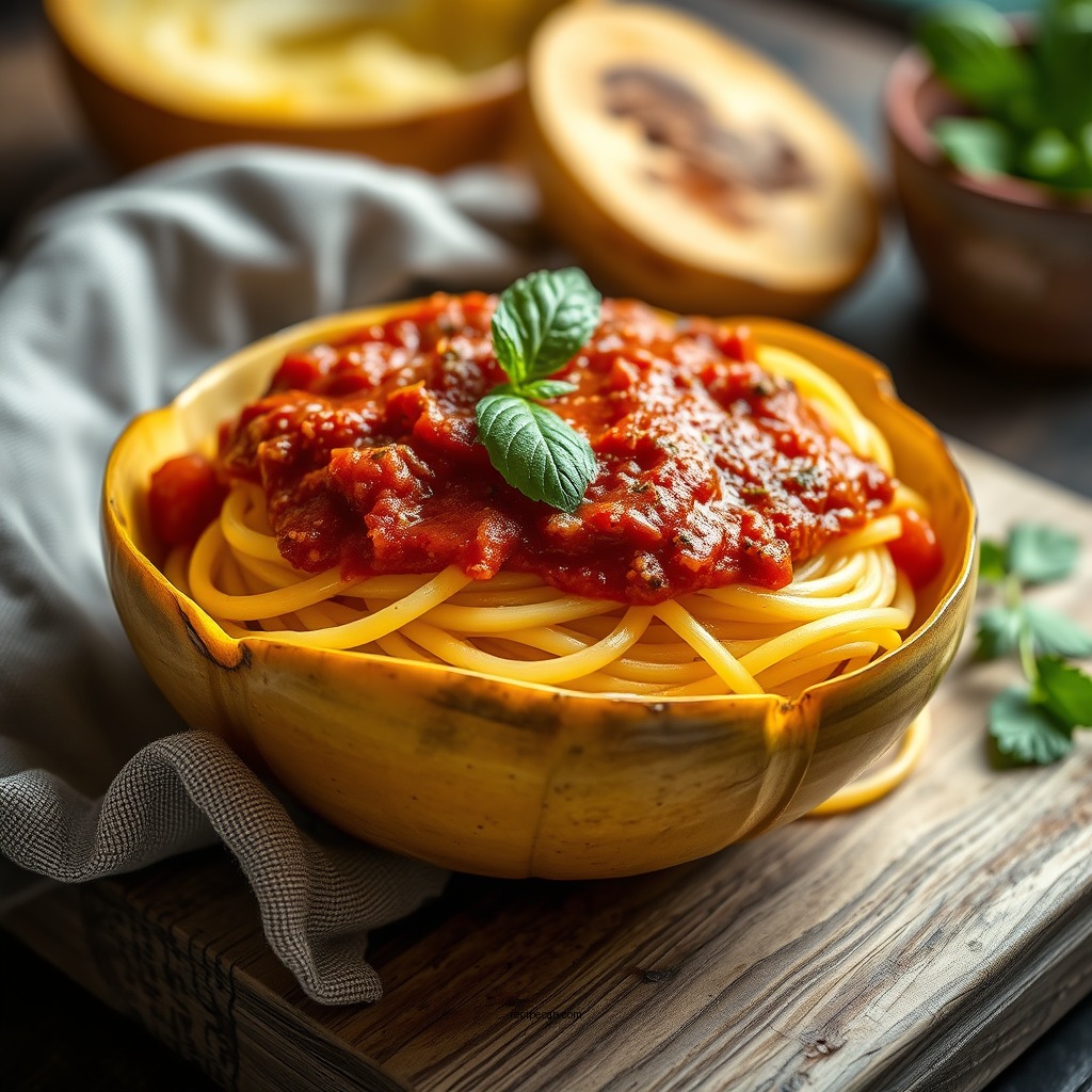 Spaghetti Squash with Marinara Sauce - recipe with spaghetti squash