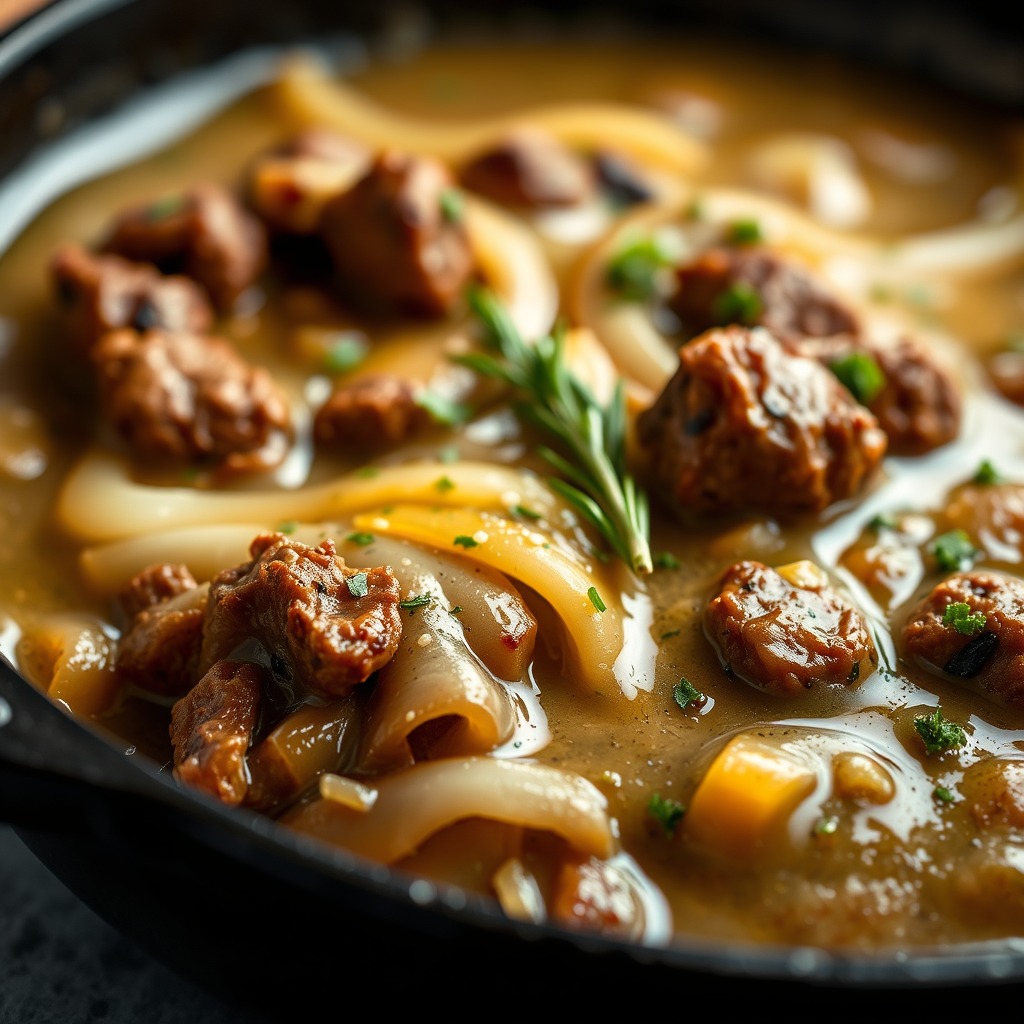 French Onion Beef Skillet - recipes with french onion soup and ground beef