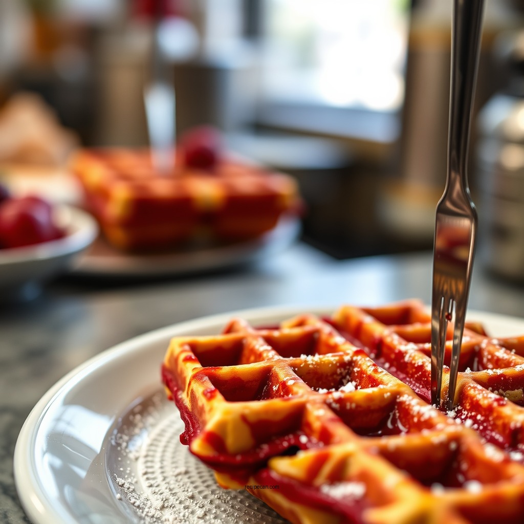 Cooking the Waffles - red velvet waffle recipe