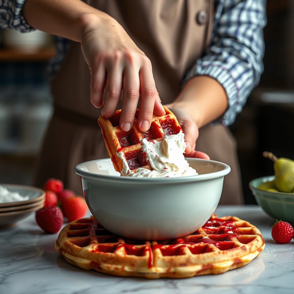 Preparing the Waffle Batter - red velvet waffle recipe
