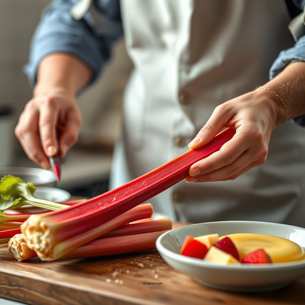 Preparing the Rhubarb - rhubarb custard recipe