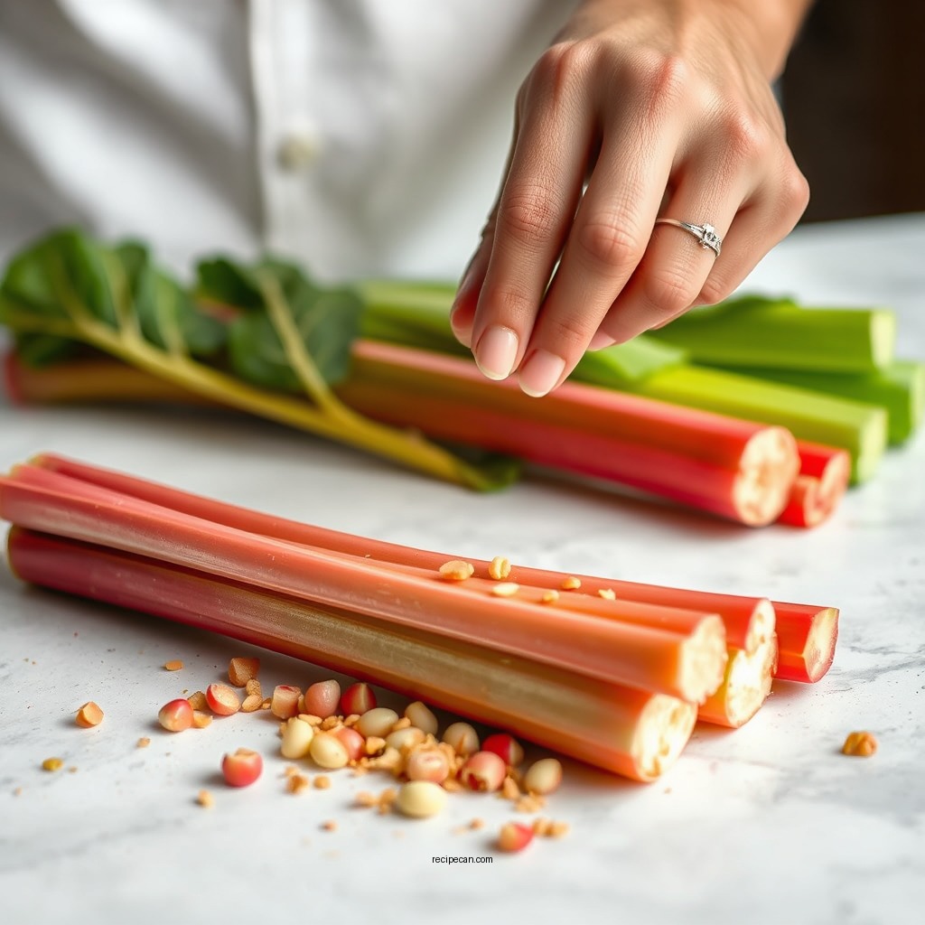 Preparing the Rhubarb - rhubarb pudding cake recipe