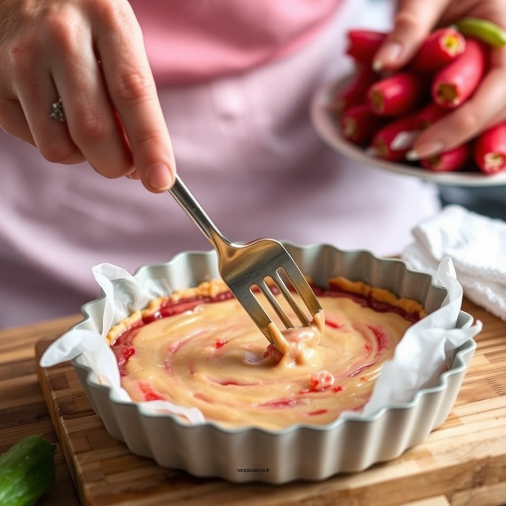 Preparing the Rhubarb Filling - rhubarb tart recipe