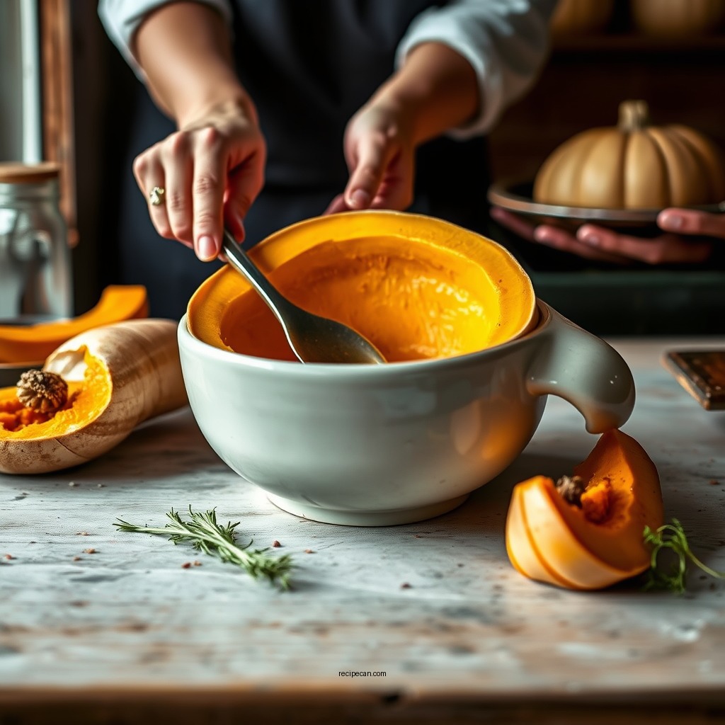 Preparing the Butternut Squash - roasted butternut squash soup recipe