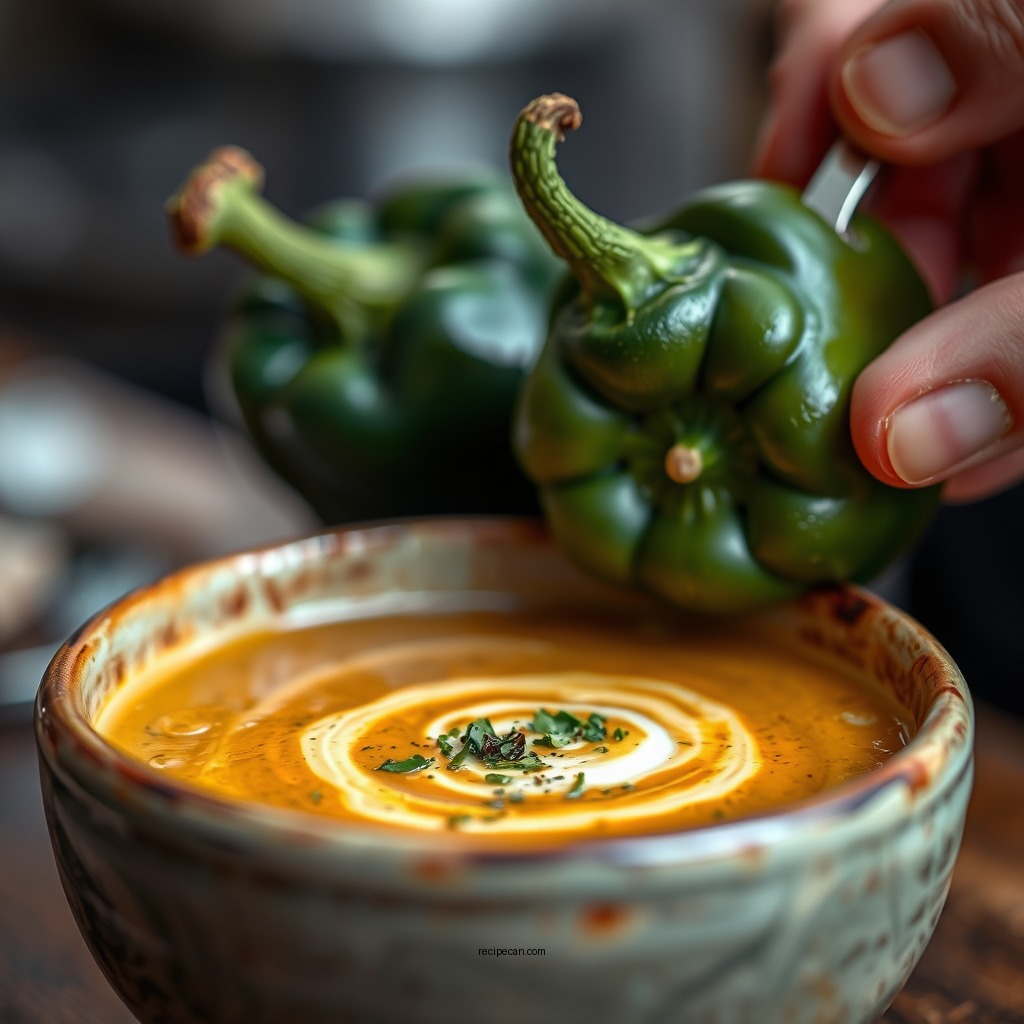 Blending the Soup - roasted poblano soup recipe