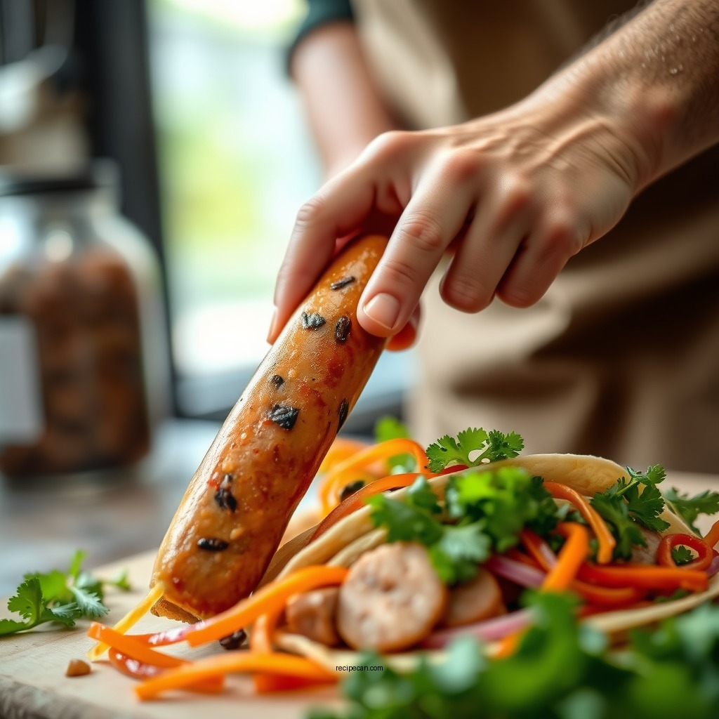 Preparing the Pork and Chicken Sausage - ronto wrap recipe