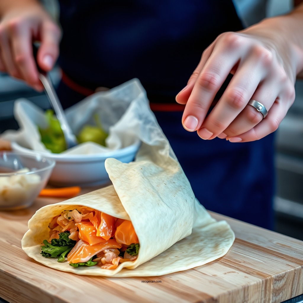 Preparing the Salmon Filling - salmon wrap recipe