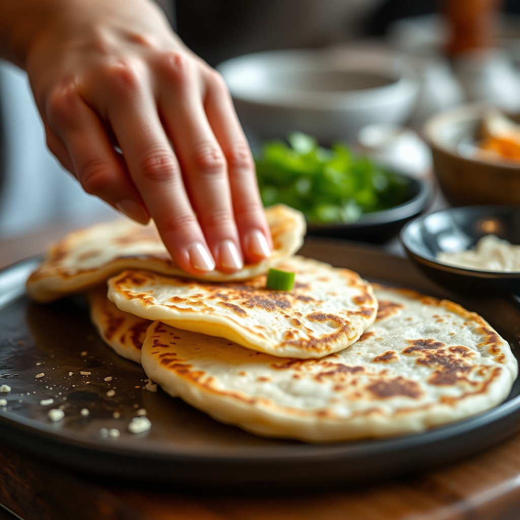 Rolling and Filling the Pancakes - scallion pancake recipe