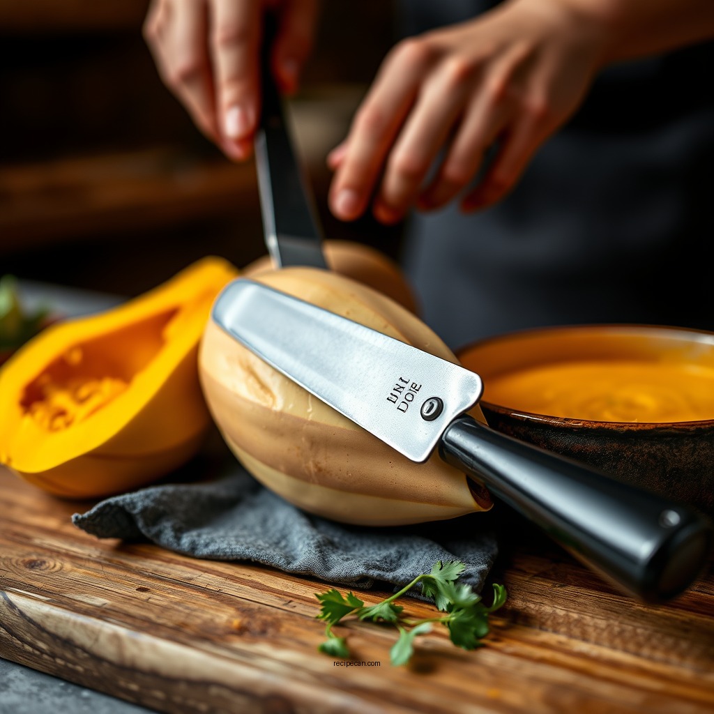 Preparing the Squash - simple butternut squash soup recipe