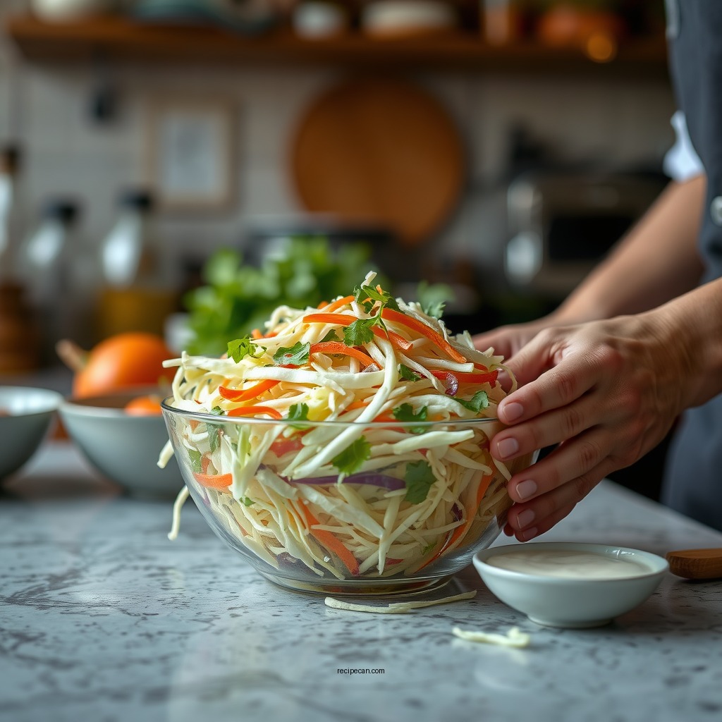 Preparing the Vegetables - simple coleslaw recipe with mayo