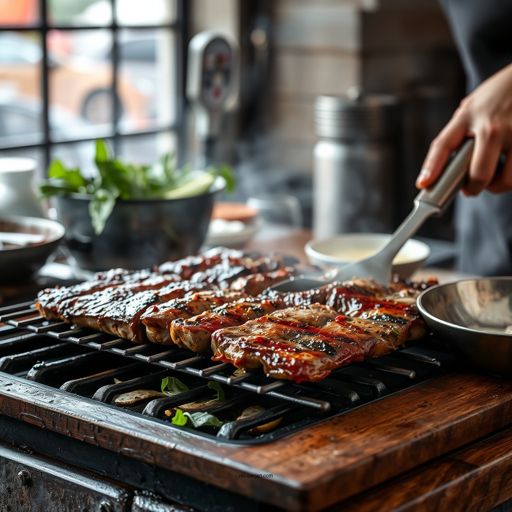 Preparing the Grilled Meat - souvla salad recipe