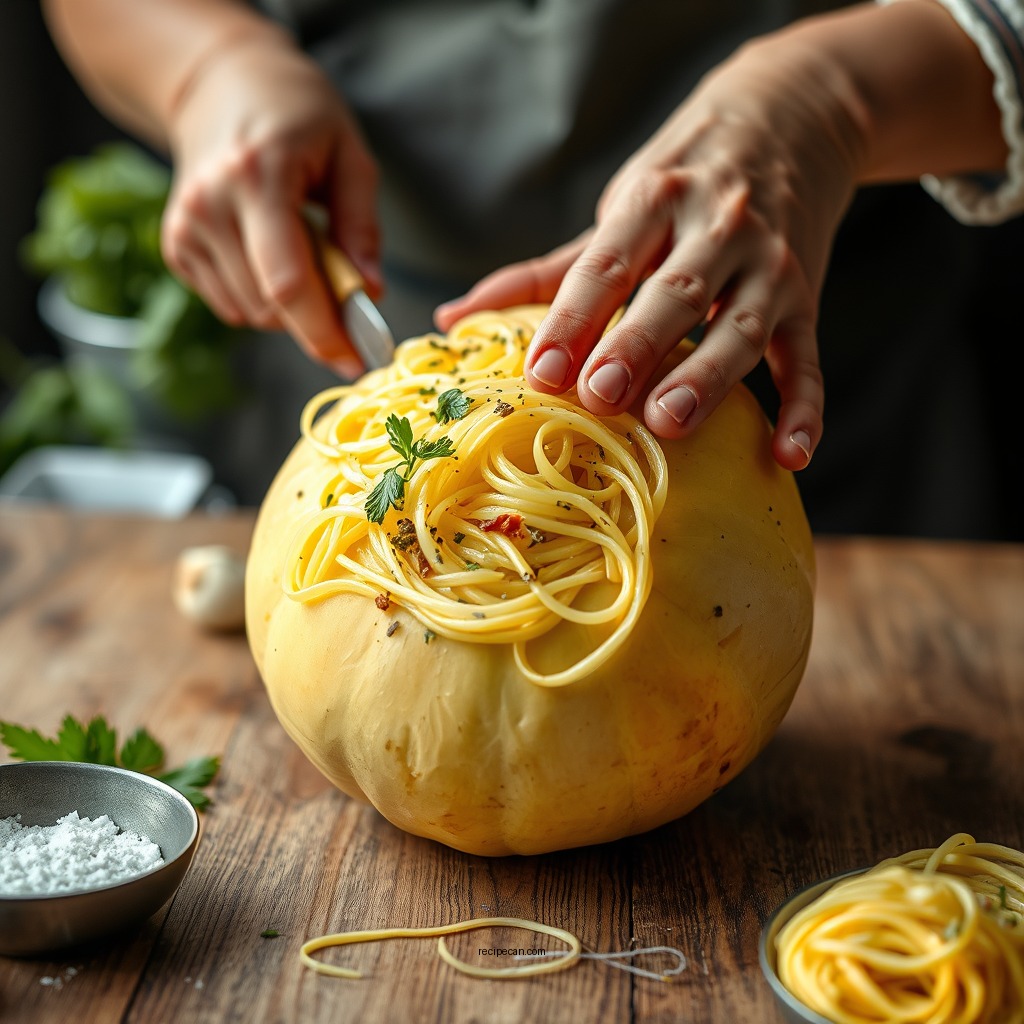 Preparing the Spaghetti Squash - spagetti squash recipe