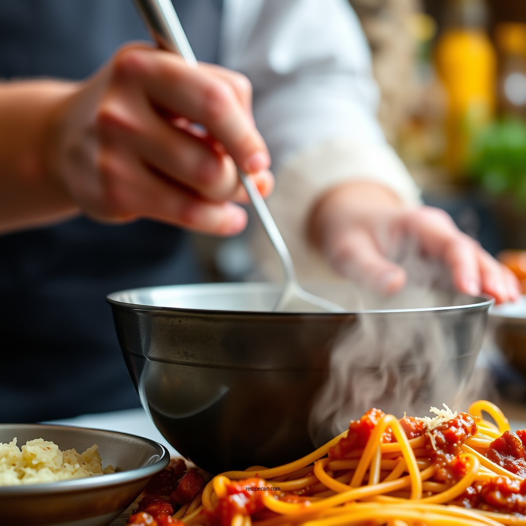 Cooking the Sauce - spaghetti and meat sauce recipe