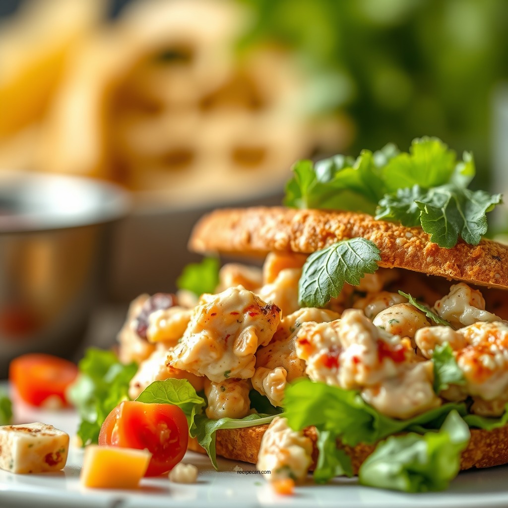 Mixing the Salad - spicy chicken salad sandwich recipe