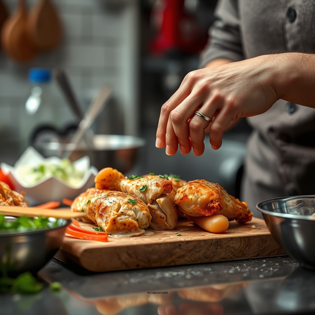 Preparing the Chicken - spicy chicken salad sandwich recipe