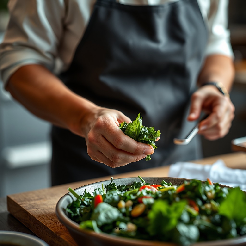 Preparing the Greens - spinach and kale salad recipe