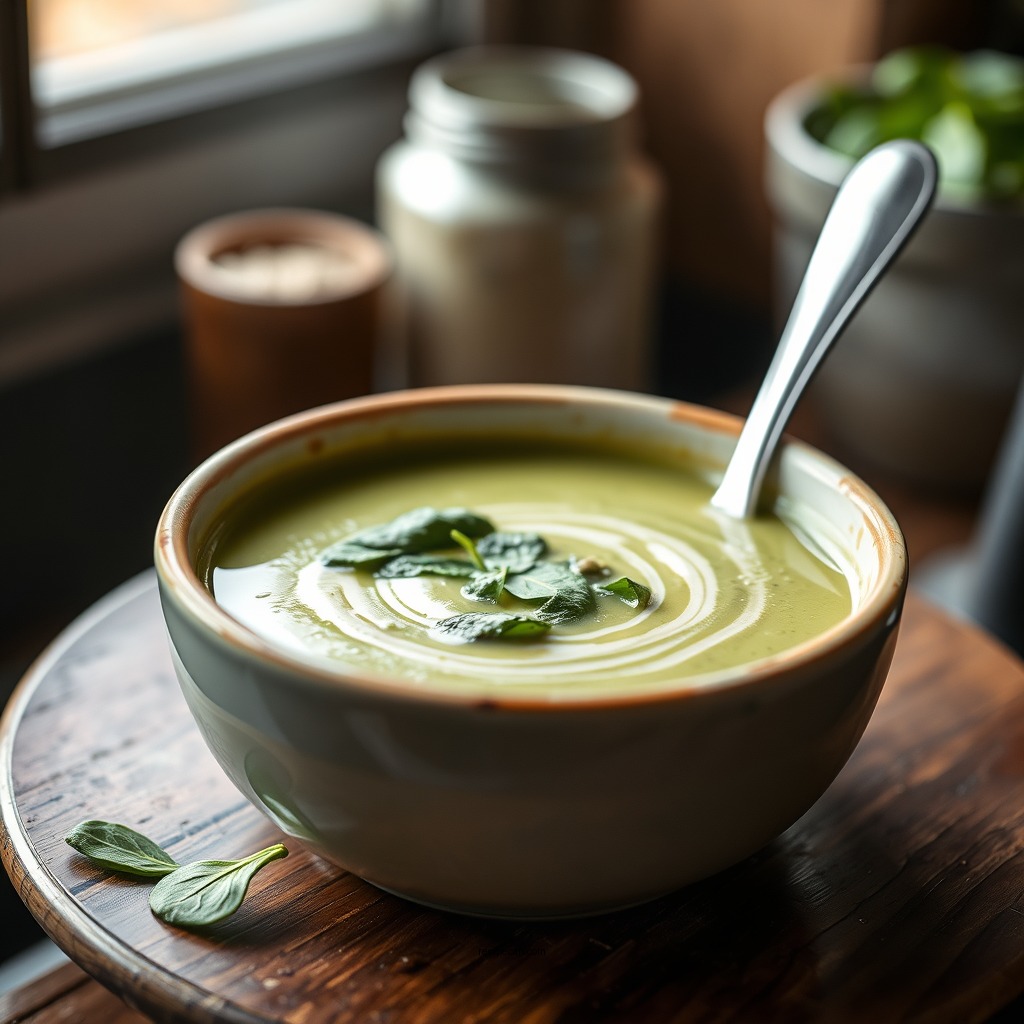 Blending the Soup - spinach bisque soup recipe