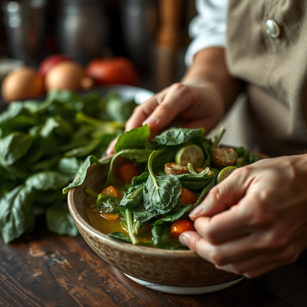 Preparing the Spinach and Vegetables - spinach bisque soup recipe