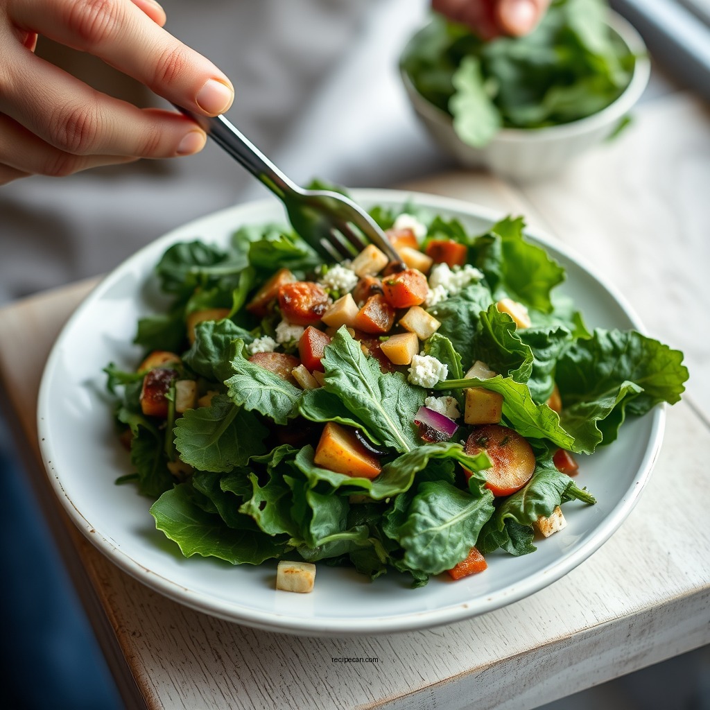 Preparing the Greens - spinach kale salad recipe