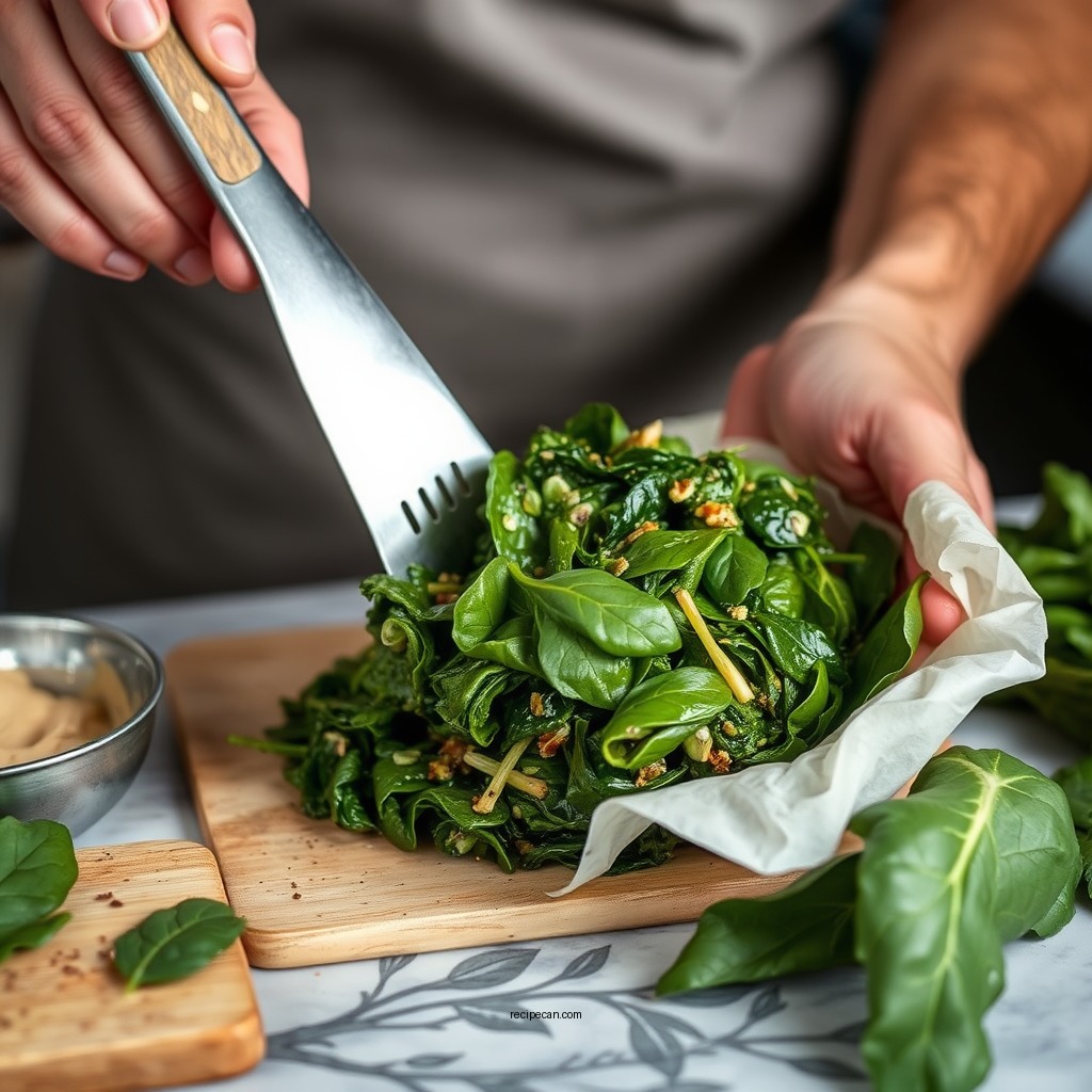Preparing the Spinach Filling - spinach pie recipe