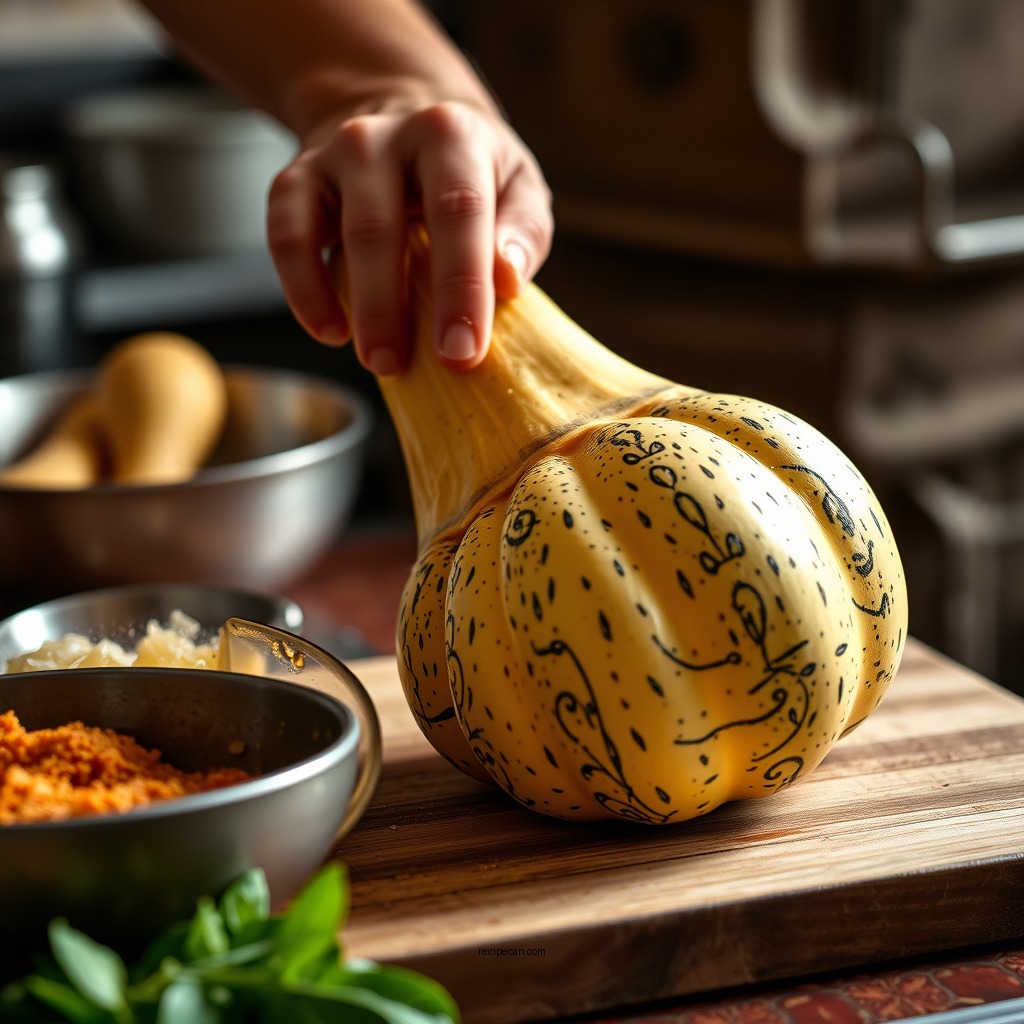 Preparing the Squash - squash pie recipe