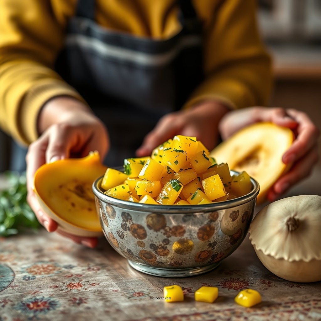 Preparing the Squash - squash relish recipe
