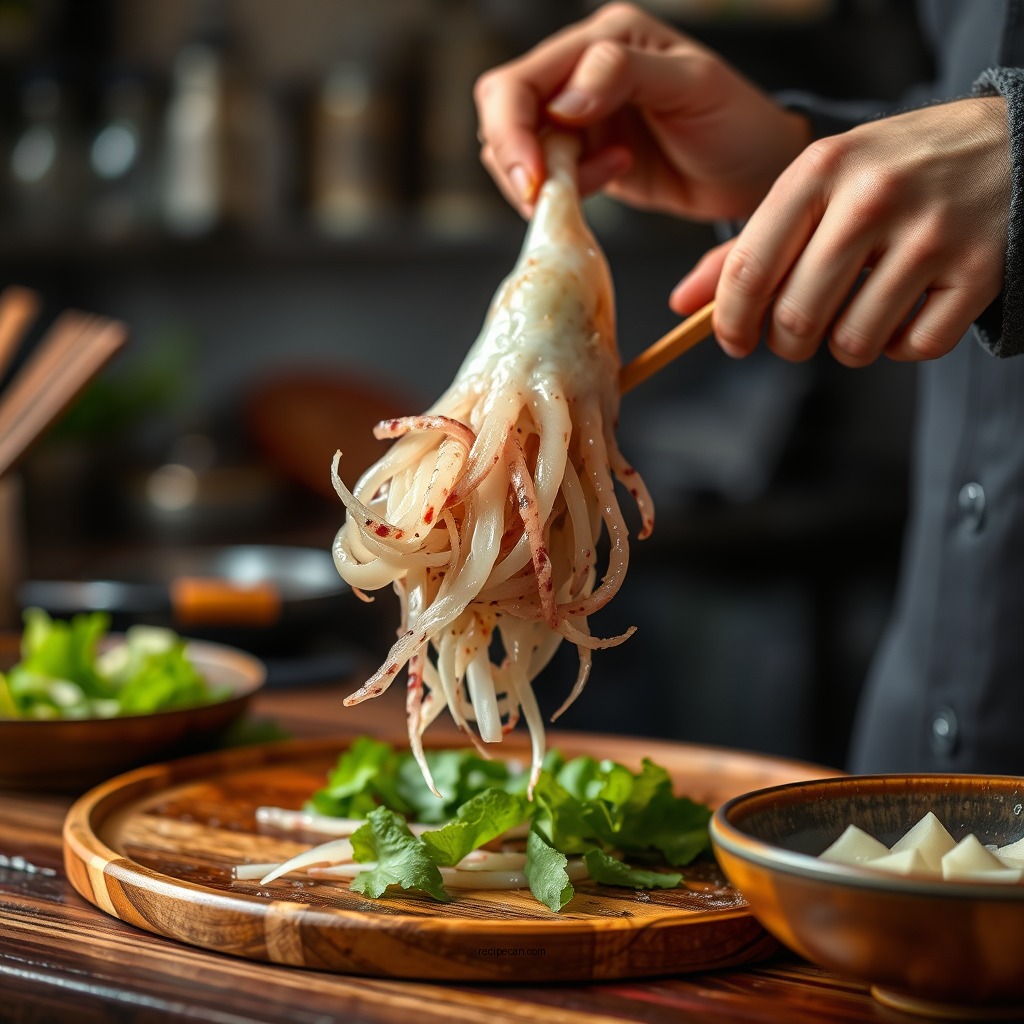 Preparing the Squid - squid salad japanese recipe