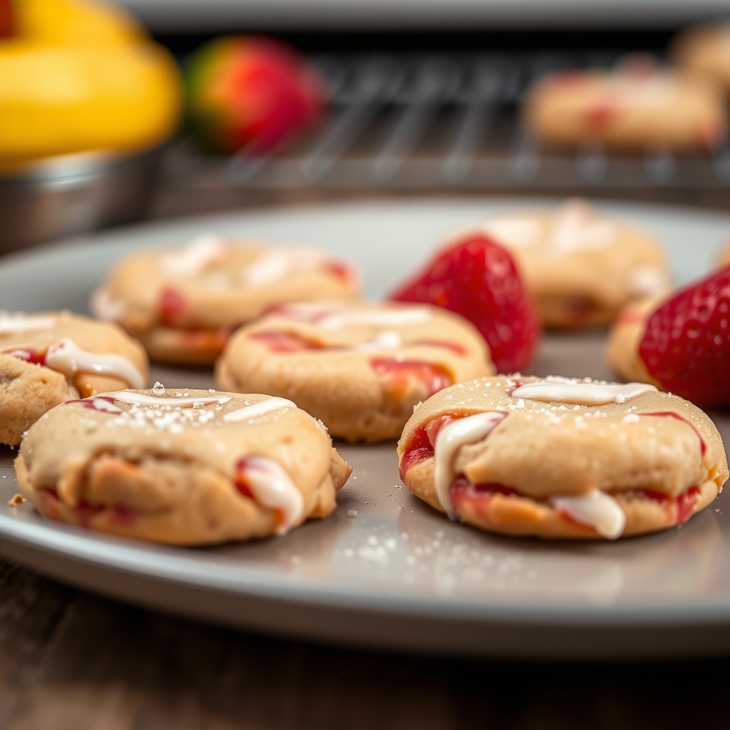 Baking the Strawberry Banana Cookies - strawberry banana pudding cookies with cheesecake dip recipe