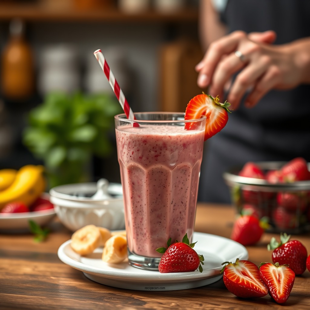 Preparing the Smoothie - strawberry banana smoothie recipe without yogurt