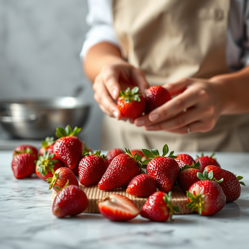 Preparing the Strawberries - strawberry cookie recipe