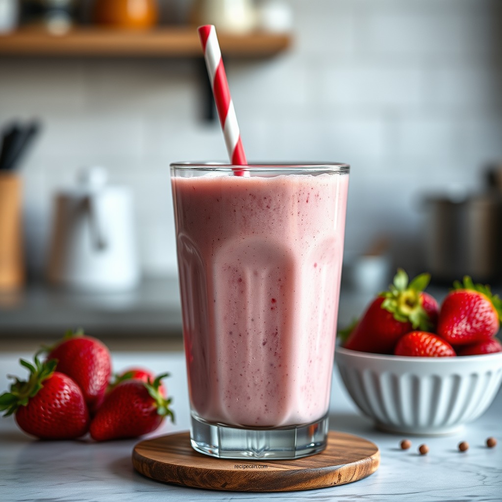 Blending the Smoothie - strawberry smoothie recipe with milk