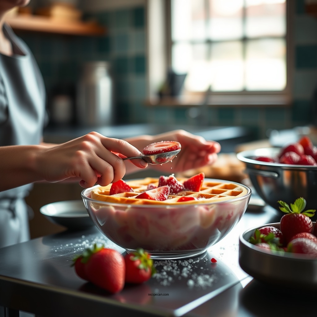 Preparing the Strawberry Mixture - strawberry waffles recipe